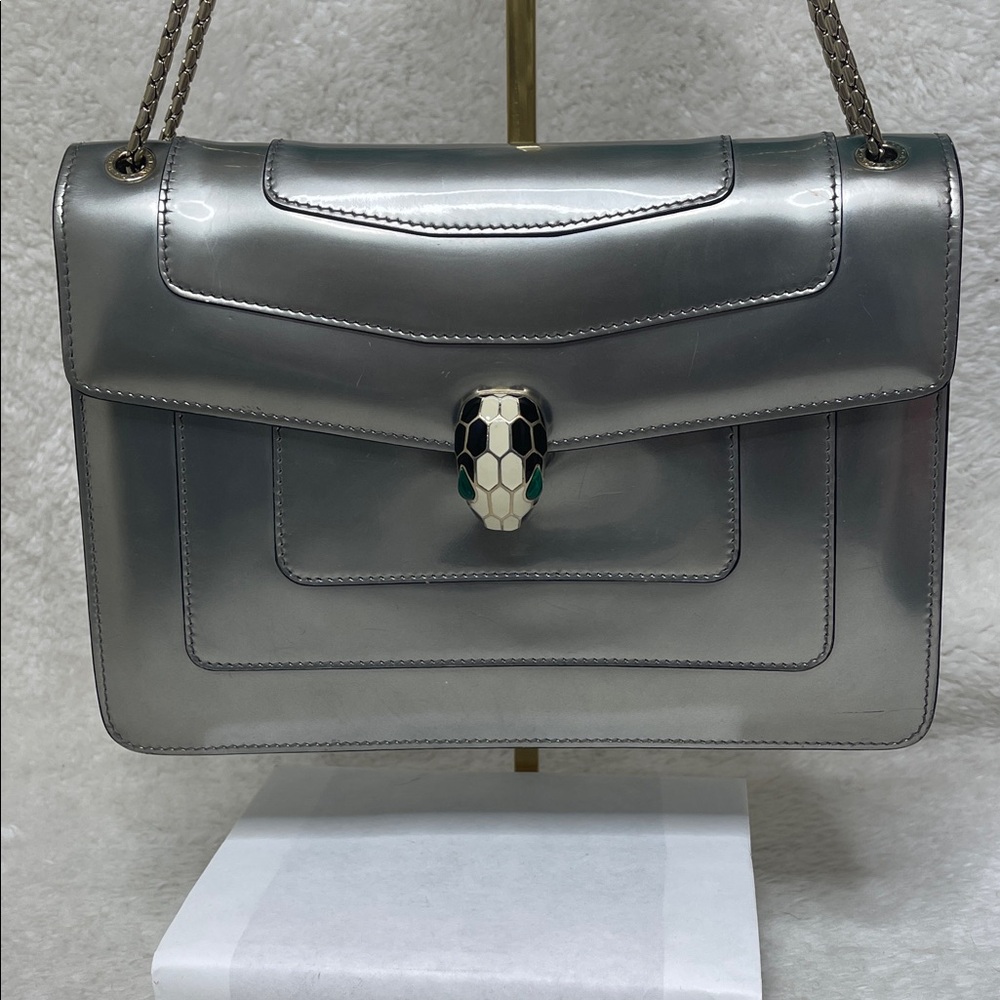 Bulgari Silver Patent Leather Serpenti Shoulder/Crossbody Perfectly Imperfect